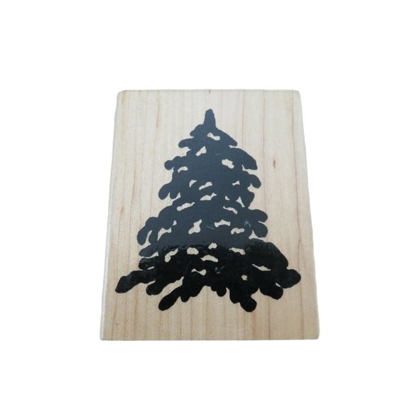 Vintage 1996 Print Works Christmas Pine Tree Mounted Rubber Stamp Wooden Block - Picture 9 of 9